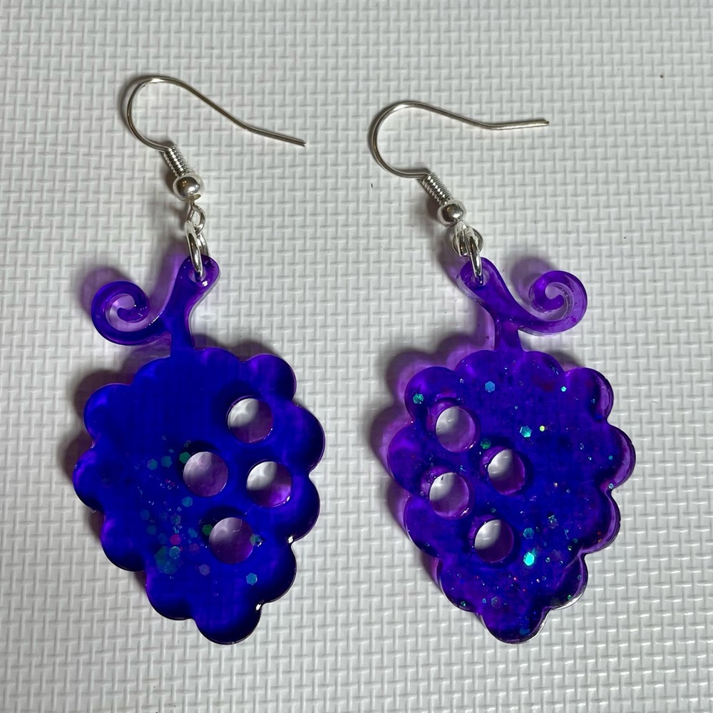 Hand Crafted Resin Purple Grape Cluster Earrings